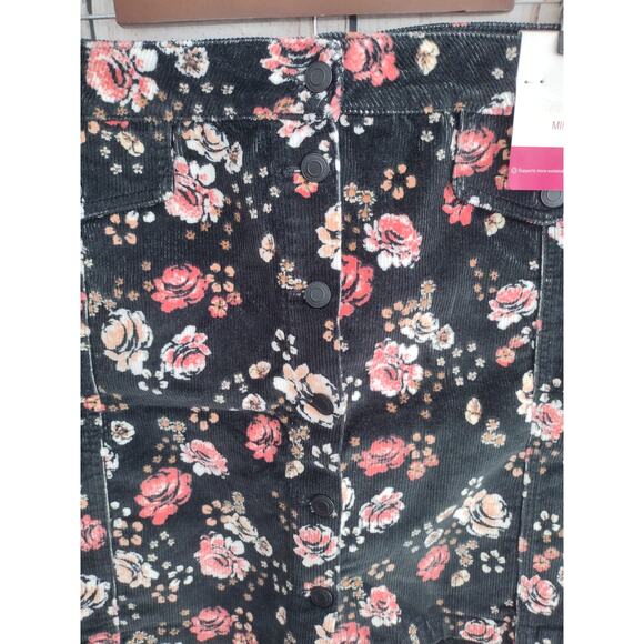 SO Kohls NEW Black Floral Button-Front Corduroy Mini Skirt Stretchy 26 Plus - Picture 5 of 10